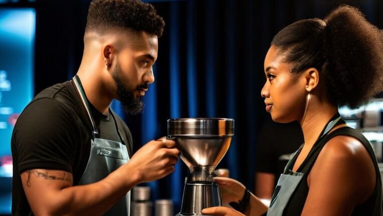 Image of two people battling for the best barista trophy